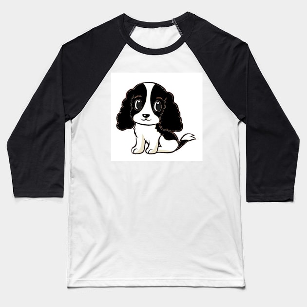 cavalierr king charles spaniel black and white cartoon Baseball T-Shirt by Wanderingangel